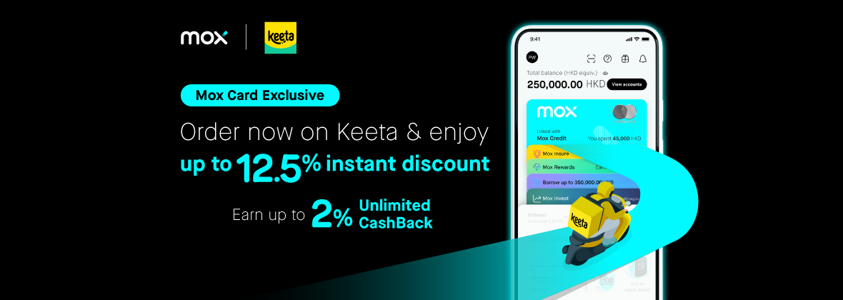 Exclusive flash sale⚡️Enjoy up to 12.5% off / HKD80 off for new users + surprise coupons, only with Mox on Keeta!